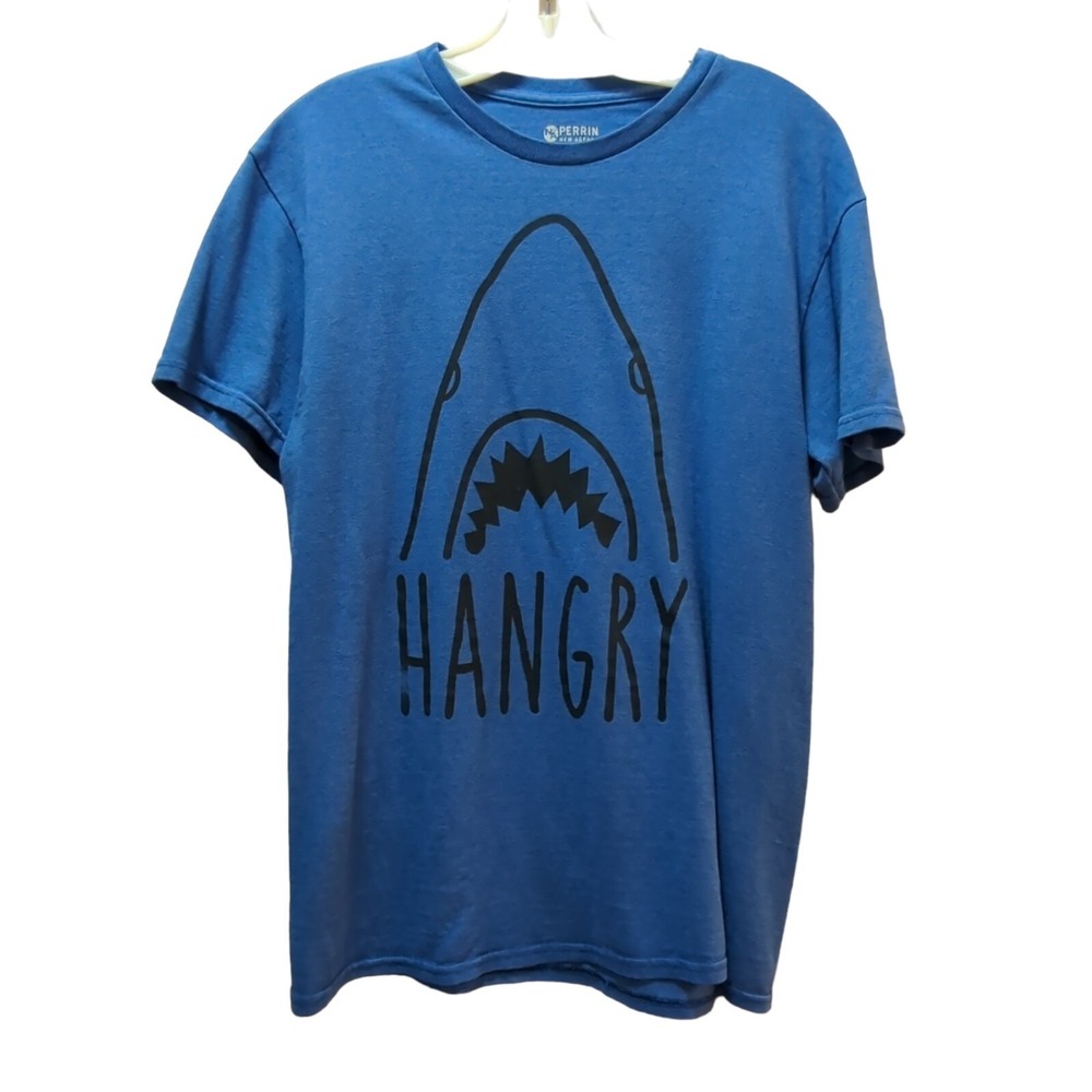 HANGRY hungry shark t shirt Perrin cotton poly heathered blue Men Women Medium M